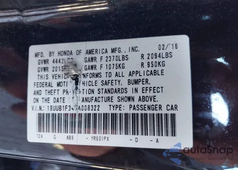 2016 Acura Tlx из США, поврежденный, VIN 19UUB1F34GA008322